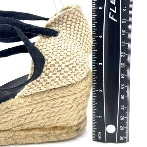 ERIC MICHAEL Black Lace Up Sequin Embroidered Espadrilles Wedges - Picture 6 of 9